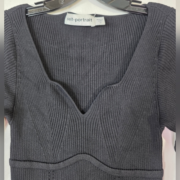 SELF-PORTRAIT Sweetheart-Neck Ribbed-Knit bodycon  Midi Dress - Picture 14 of 16